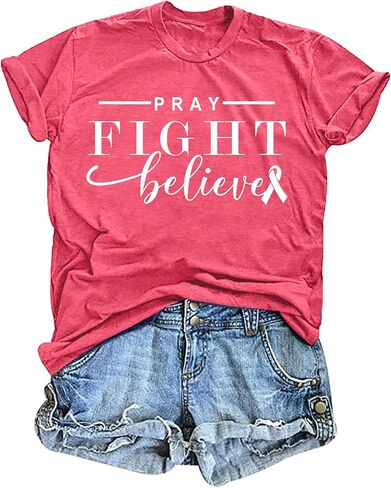 Breast Cancer Shirts for Women: Pink Ribbon T Shirt Cancer Fight Tops Inspirational Short Sleeve Tees in Saudi Arabia
