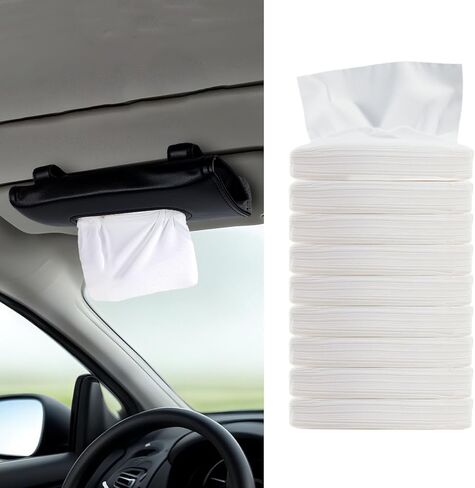10 PCS Car Tissue Set with 9 PCS Tissue Refill and 1 PCS Black Car Tissue Holder, Sun Visor Napkin Holder and Car Tissue Box, Paper Dispenser for Auto, Car Case Refill Tissue, Car Accessories in Saudi Arabia