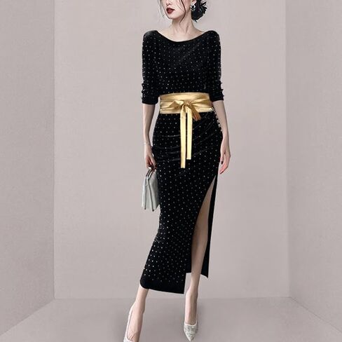 Women's Belt Wide All-Match Strap Imitation Silk Golden Black Tie Lace-up Waist Cover for Dress in Kuwait