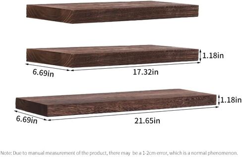 Rustic Floating Wall Shelf, Wooden Storage Display Shelf with Hidden Bracket Mount, Brown in Saudi Arabia