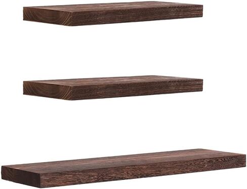Rustic Floating Wall Shelf, Wooden Storage Display Shelf with Hidden Bracket Mount, Brown in Saudi Arabia