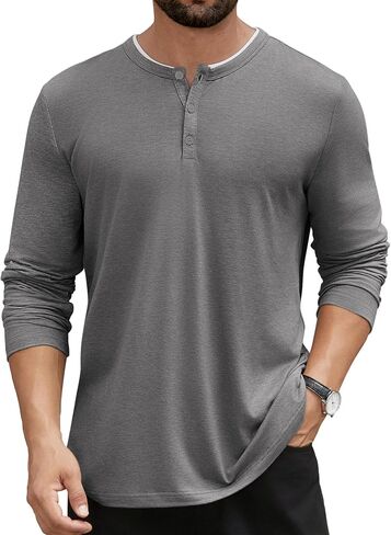 Hardaddy Men's Long Sleeve Henley Shirts Casual Color Block Henley Button T-Shirt Tops in Saudi Arabia