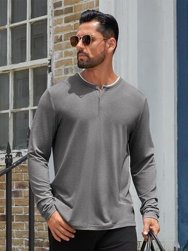 Hardaddy Men's Long Sleeve Henley Shirts Casual Color Block Henley Button T-Shirt Tops in Saudi Arabia