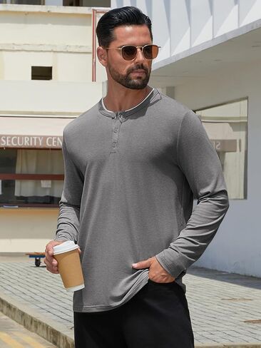 Hardaddy Men's Long Sleeve Henley Shirts Casual Color Block Henley Button T-Shirt Tops in Saudi Arabia