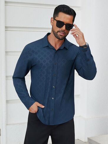 Hardaddy Mens Dress Shirt Long Sleeve Business Casual Button Down Shirts Men with Pocket Fall Winter in Saudi Arabia