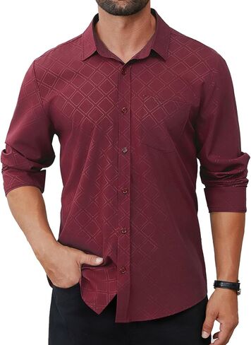 قميص رجالي من Hardaddy بأكمام طويلة، قمصان كاجوال بأزرار سفلية للعمل مع جيب للخريف والشتاء in Saudi Arabia