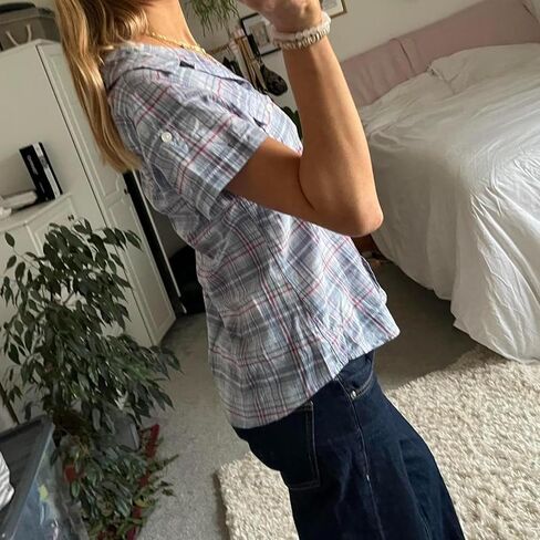 Gingham Top Women Teen Girl Y2k Button Down Short Sleeve Collared Up Shirt Vintage Coquette Preppy Going Out Blouse in Saudi Arabia