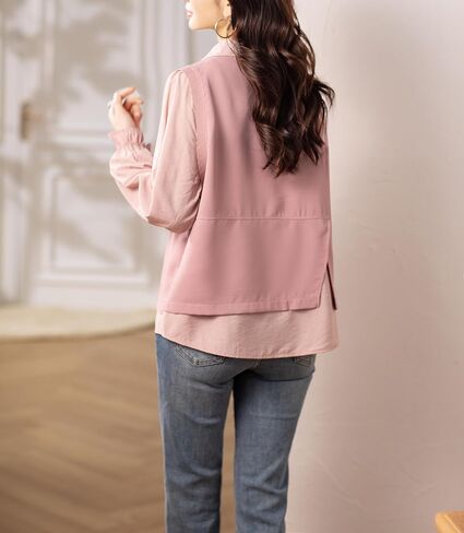 LAI MENG FIVE CATS Women's Collared Patchwork Stirpe Tops Casual Long Sleeve Pullover Blouse in Saudi Arabia