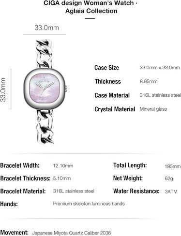 CIGA Design Watches for Women Sparkle Collection Quartz Watch, Gem-Set Bezel, Elegant Mother-of-Pearl Dial, Refined Leather Strap with Buckle for Women Watch in Saudi Arabia