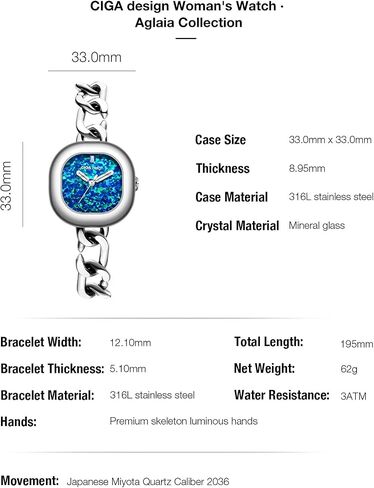 CIGA Design Watches for Women Sparkle Collection Quartz Watch, Gem-Set Bezel, Elegant Mother-of-Pearl Dial, Refined Leather Strap with Buckle for Women Watch in Saudi Arabia