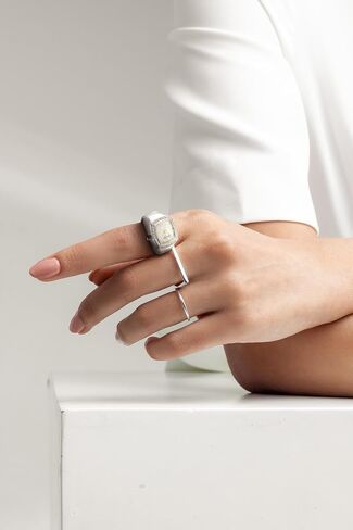 Jessica Simpson Women's Silver Adjustable Ring Watch – Crystal Bezel, Quartz Analog Mini Dial, Stretch Band Fashion Jewelry Accessory in Saudi Arabia