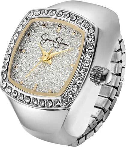 Jessica Simpson Women's Silver Adjustable Ring Watch – Crystal Bezel, Quartz Analog Mini Dial, Stretch Band Fashion Jewelry Accessory in Saudi Arabia