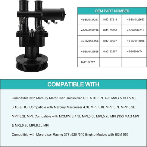 46-8M0137217 46-8M0137218 Water Pump For Mercury Mercruiser Quicksilver 496 MAG & HO & MIE 8.1S & HO 4.3L 5.0L 5.7L 6.2L 8.2L 46-8M0139996 46-8M0122658 8M0137217 8M0137218 8M0139996 8M0139997 in Saudi Arabia