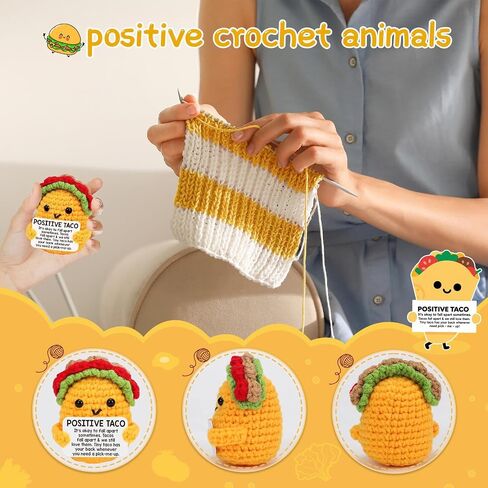 Positive Crochet Animals, Positive Potato Christmas Birthday Gifts for Women Men Office Desk Decor Best Friends, 1PCS Emotional Support Crochet (Taco-1pcs) in Saudi Arabia