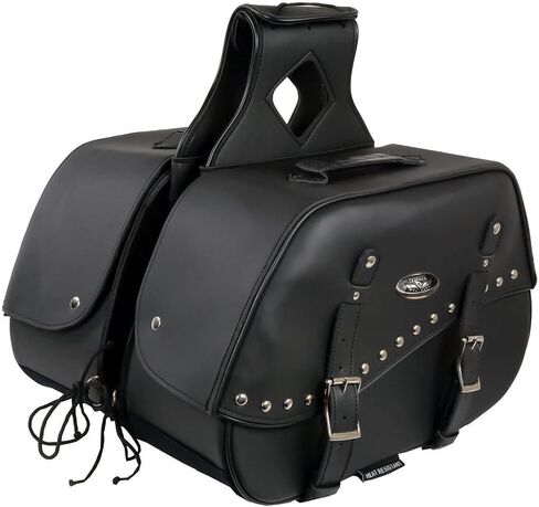 Milwaukee Leather SH655ZB Black Zip-Off Two Buckle Extended Lid Studded PVC Throw Over Motorcycle Saddlebags (19X12X7X20) - One Size in Saudi Arabia