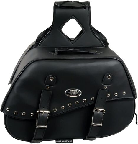 Milwaukee Leather SH655ZB Black Zip-Off Two Buckle Extended Lid Studded PVC Throw Over Motorcycle Saddlebags (19X12X7X20) - One Size in Saudi Arabia