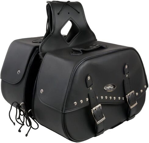 Milwaukee Leather SH655ZB Black Zip-Off Two Buckle Extended Lid Studded PVC Throw Over Motorcycle Saddlebags (19X12X7X20) - One Size in Saudi Arabia