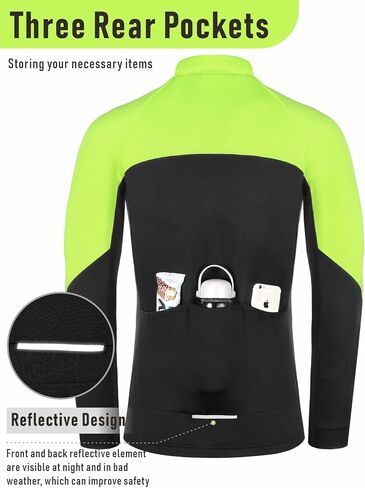 qualidyne Men's Thermal Cycling Jersey Long Sleeve Winter 3 Pockets Bike Fleece Jackets Windproof Reflevtive Cold Weather in Saudi Arabia