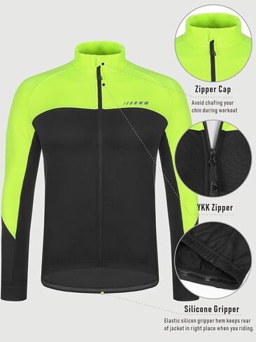 qualidyne Men's Thermal Cycling Jersey Long Sleeve Winter 3 Pockets Bike Fleece Jackets Windproof Reflevtive Cold Weather in Saudi Arabia