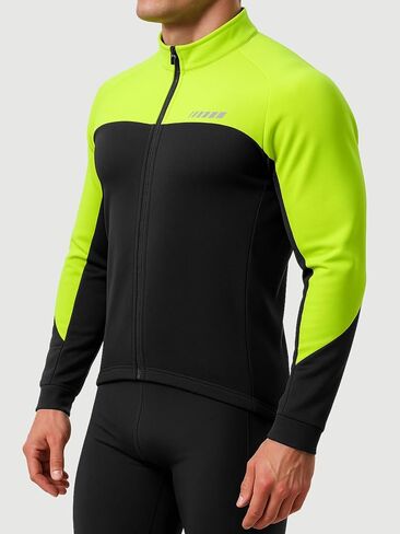 qualidyne Men's Thermal Cycling Jersey Long Sleeve Winter 3 Pockets Bike Fleece Jackets Windproof Reflevtive Cold Weather in Saudi Arabia