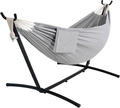 أرجوحة Lazy Daze Hammocks المزدوجة مع حامل فولاذي موفر للمساحة بطول 9 أقدام يتضمن حقيبة حمل محمولة بسعة 450 رطلًا (رمادي فاتح) in Kuwait