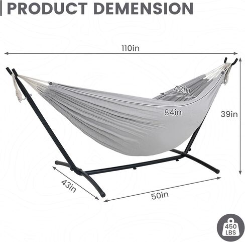 أرجوحة Lazy Daze Hammocks المزدوجة مع حامل فولاذي موفر للمساحة بطول 9 أقدام يتضمن حقيبة حمل محمولة بسعة 450 رطلًا (رمادي فاتح) in Kuwait