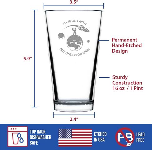 Age on Mars 40 - Pint Glass for Beer - Unique Funny 40th Birthday Gifts for Women and Men - 16 oz Glasses in Saudi Arabia