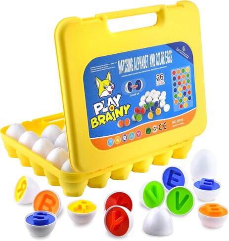 Play Brainy™ Shape and Color Matching Eggs – Easter Egg Toy – Educational Montessori STEM Toy for Toddlers and Preschoolers – Great for Color and Shape Recognition Development – Set of 12 Shape Eggs, in Saudi Arabia