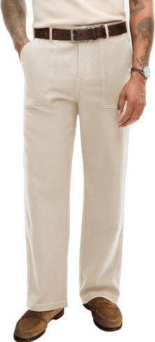 HOTake Men's Casual Cotton Linen Pants Relaxed Fit Flat Front Expandable Waist Trousers in Kuwait