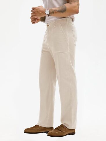 HOTake Men's Casual Cotton Linen Pants Relaxed Fit Flat Front Expandable Waist Trousers in Kuwait