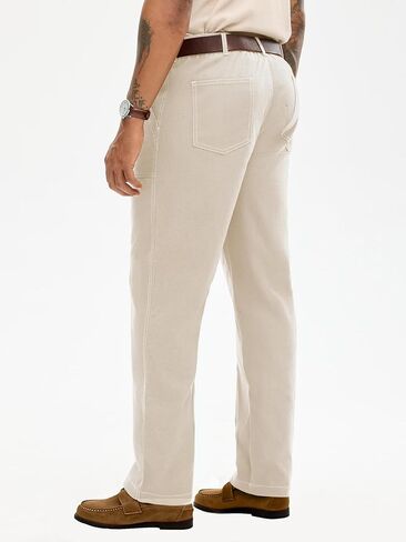 HOTake Men's Casual Cotton Linen Pants Relaxed Fit Flat Front Expandable Waist Trousers in Kuwait