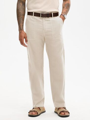 HOTake Men's Casual Cotton Linen Pants Relaxed Fit Flat Front Expandable Waist Trousers in Kuwait