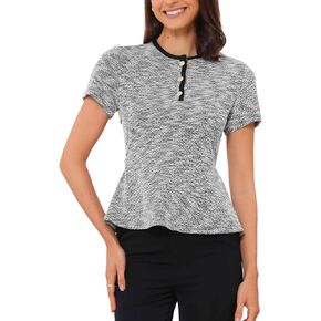 Allegra K Tweed Top for Women's Elegant Plaid Crew Neck Short Sleeve Office Work Peplum Blouses in Saudi Arabia