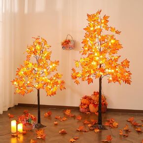 Lighted Maple Leaf Tree, 2 Pack Prelit Orange Artificial Fall Trees (5FT and 6FT) for Indoor Outdoor Decor Garden Wedding Party Bedroom Thanksgiving Decoration in Saudi Arabia