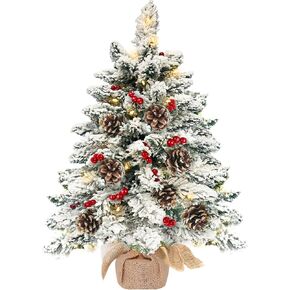 Realistic-Feel PE Tabletop Christmas Tree with Timer, Norfolk Pine Tree Bristle Classics Branches, 30 Warm Lights, 56 Red Berry 8 Pincones, Artificial Mini Small Xmas Tree Table Home Indoor, 22 Inch in Kuwait