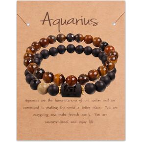 Zodiac Bracelets for Women Black Obsidian Bracelet Constellation Horoscope Crystals Tiger Eye Beads Bracelet Jewelry Gifts 2 Pcs in Saudi Arabia