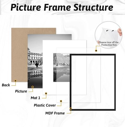 8x10 Picture Frame, Display Photo 5x7 and 4x6 With Mat or 8x10 Without Mat Picture Frame Covered by Plexiglass Engineered Wood Frame For Table Top and Wall Mounting (Black, 8X10 MDF) in Saudi Arabia
