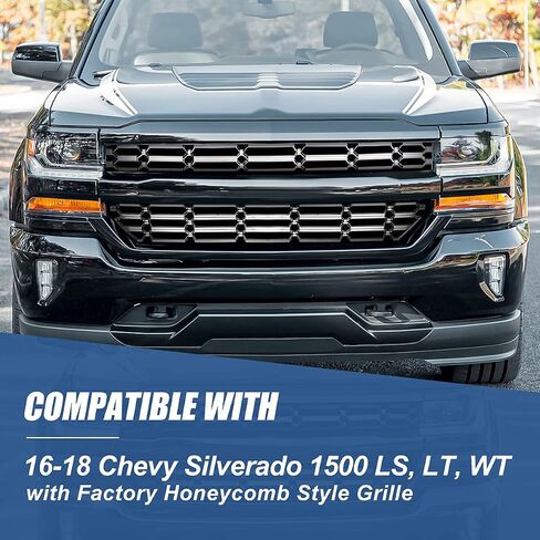 Auto Dynasty Factory Honeycomb Style Snap On Grille Overlay Insert Compatible with Chevy Silverado 1500 LS LT WT 16-19, Upper and Lower, Polished Chrome in Saudi Arabia