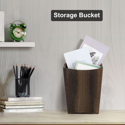 ETELI Wood Waste Basket Small Trash Can for Office Rectangular Trash Can Decorative with 2 Handles for Bathroom Bedroom Kitchen Hotel (Brown) in Kuwait