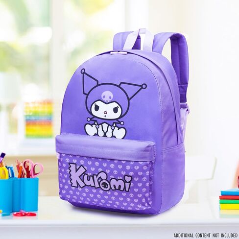 Hello Kitty Sanrio Backpack for Girls, Tweens with Zipped Front Pocket, Kawaii Backpacks for School, Travel, Gifts for Girls (Purple Kuromi) in Saudi Arabia