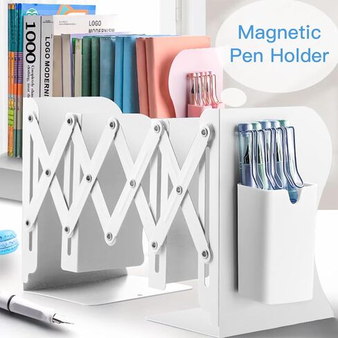 Bookends المعدنية القابلة للتعديل مع حامل القلم المغناطيسي القابل للفصل - مكتبات دائمة قابلة للتوسيع للمكتب والمكتب والزخرفة المنزلية in Kuwait