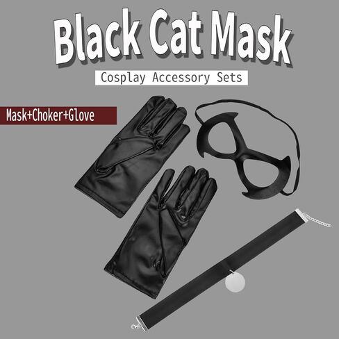 Merroyal Women Black Cat Eye Masquerade Costume Set with Half Mask, Choker, Gloves, Halloween Cosplay Party Accessories in Saudi Arabia