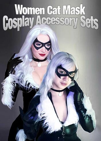 Merroyal Women Black Cat Eye Masquerade Costume Set with Half Mask, Choker, Gloves, Halloween Cosplay Party Accessories in Saudi Arabia