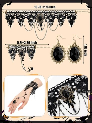Halloween Witch Costume for Women Steampunk Lace Skirt with Hat Necklace Bracelet Earrings Cosplay Set in Saudi Arabia