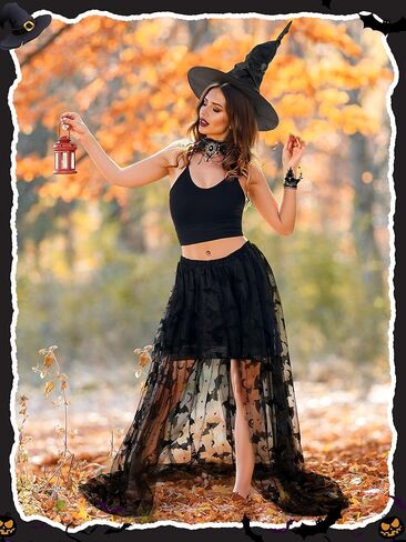 Halloween Witch Costume for Women Steampunk Lace Skirt with Hat Necklace Bracelet Earrings Cosplay Set in Saudi Arabia
