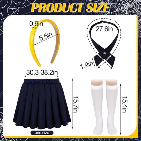 Mepase 4 Pcs Halloween School Girls Costume Set Yellow Headband Cross Bow Ties Pleated Skirt and Calf Socks for Adult Women Halloween Cosplay Outfit Dress up Party Favor in Saudi Arabia
