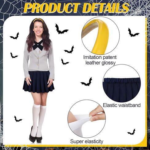 Mepase 4 Pcs Halloween School Girls Costume Set Yellow Headband Cross Bow Ties Pleated Skirt and Calf Socks for Adult Women Halloween Cosplay Outfit Dress up Party Favor in Saudi Arabia