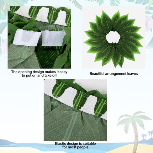 Semato 5 Pcs Hawaiian Leaf Skirt Set for Luau Party Garland Leis Headband Bracelets Halloween Costume Hawaiian Party Supplies in Saudi Arabia