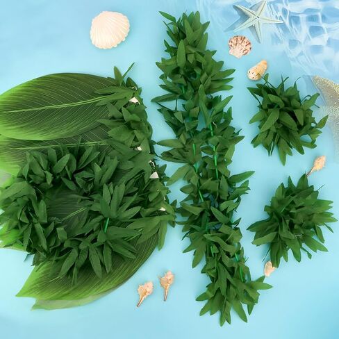 Semato 5 Pcs Hawaiian Leaf Skirt Set for Luau Party Garland Leis Headband Bracelets Halloween Costume Hawaiian Party Supplies in Saudi Arabia