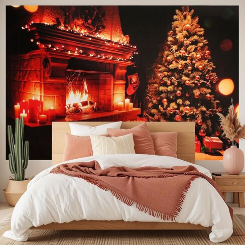 Christmas Tapestry Fireplace Xmas Wall Tree Tapestry Wall Hanging for Party Livingroom Bedroom Dorm Home Decor （L78in*W59in） in Saudi Arabia